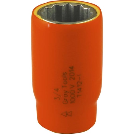 Gray Tools Socket 3/4" X 1/2" Drive, 12 Point Standard Length, 1000V Insulated 1412-I